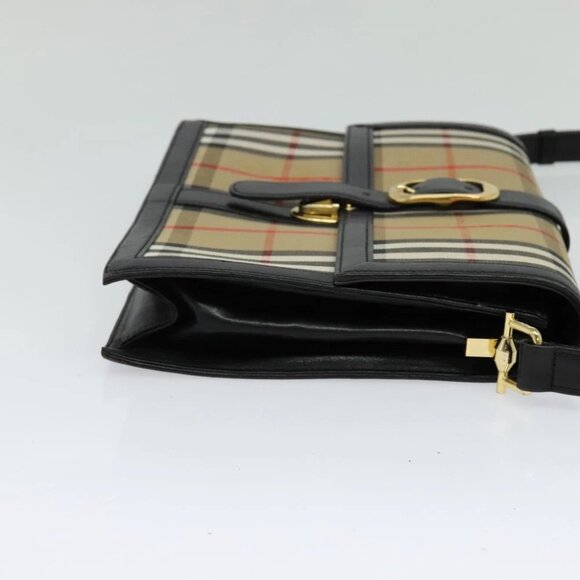 Burberrys Nova Check Shoulder Bag Canvas Beige Gold black Auth BD1811 - Picture 4 of 14
